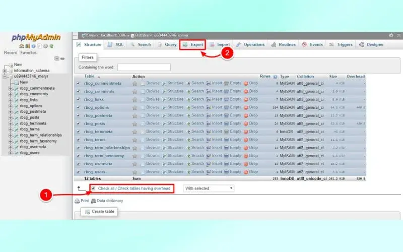 Cách backup WordPress giúp khôi phục Website nhanh chóng 96 backup wordpress phpMyAdmin