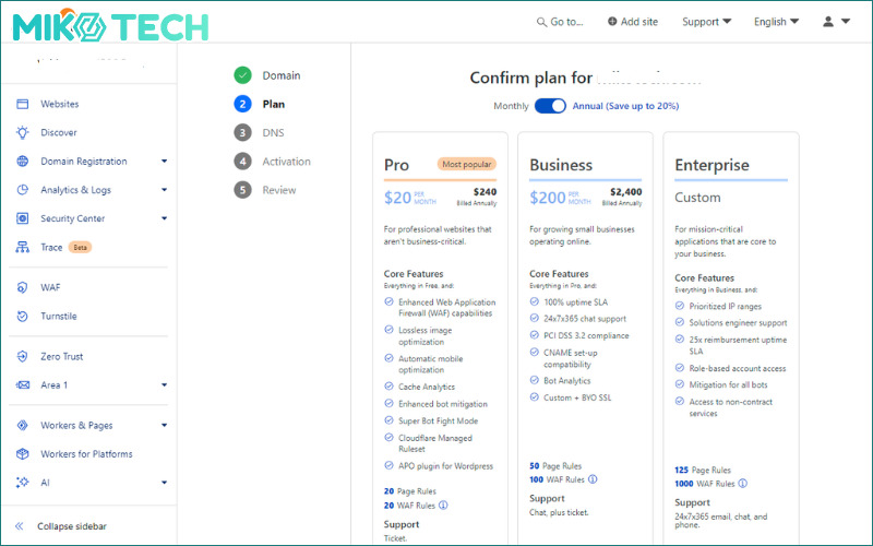Hướng dẫn cấu hình CloudFlare cho website chi tiết 101 confirm plan cloudflare